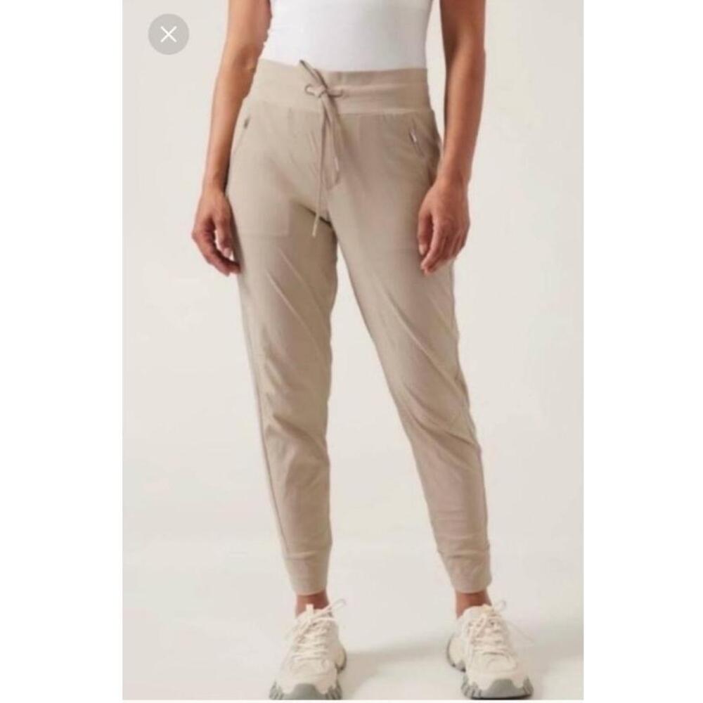 Athleta Pants Womens Size 8 Beige‎ Joggers Drawstring Cuffed Hem Casual